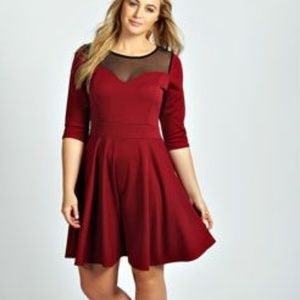 NWT Boohoo Jessica Mesh Insert Skater Dress